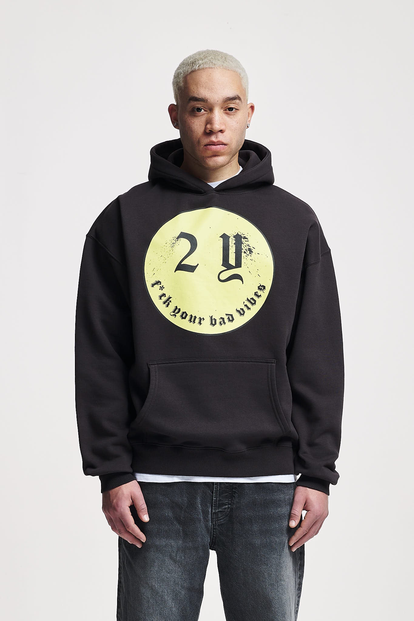 Smiley Oversize Hoodie Washed Black