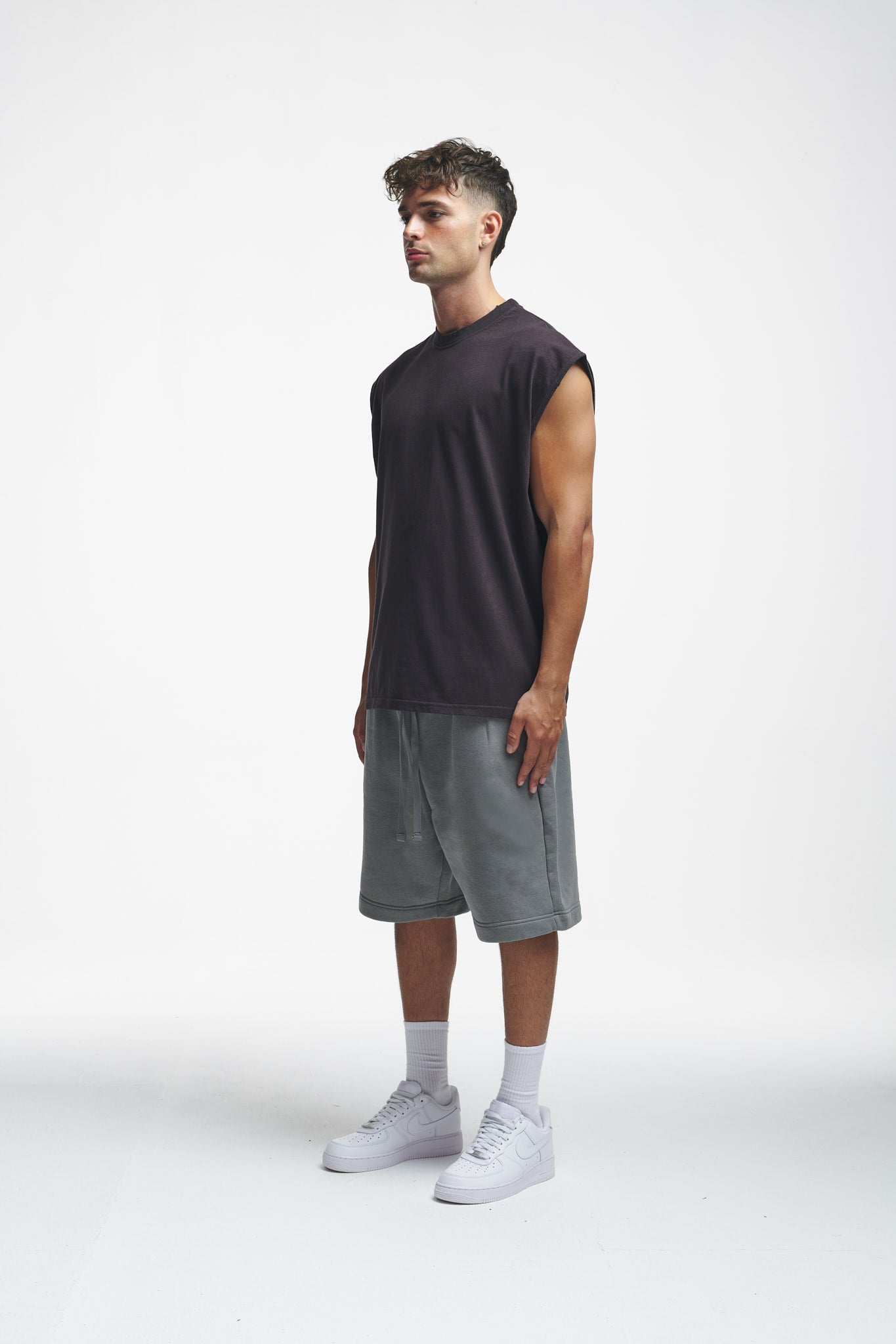 Basic Oversize Sleeveless Shirt Washed Black