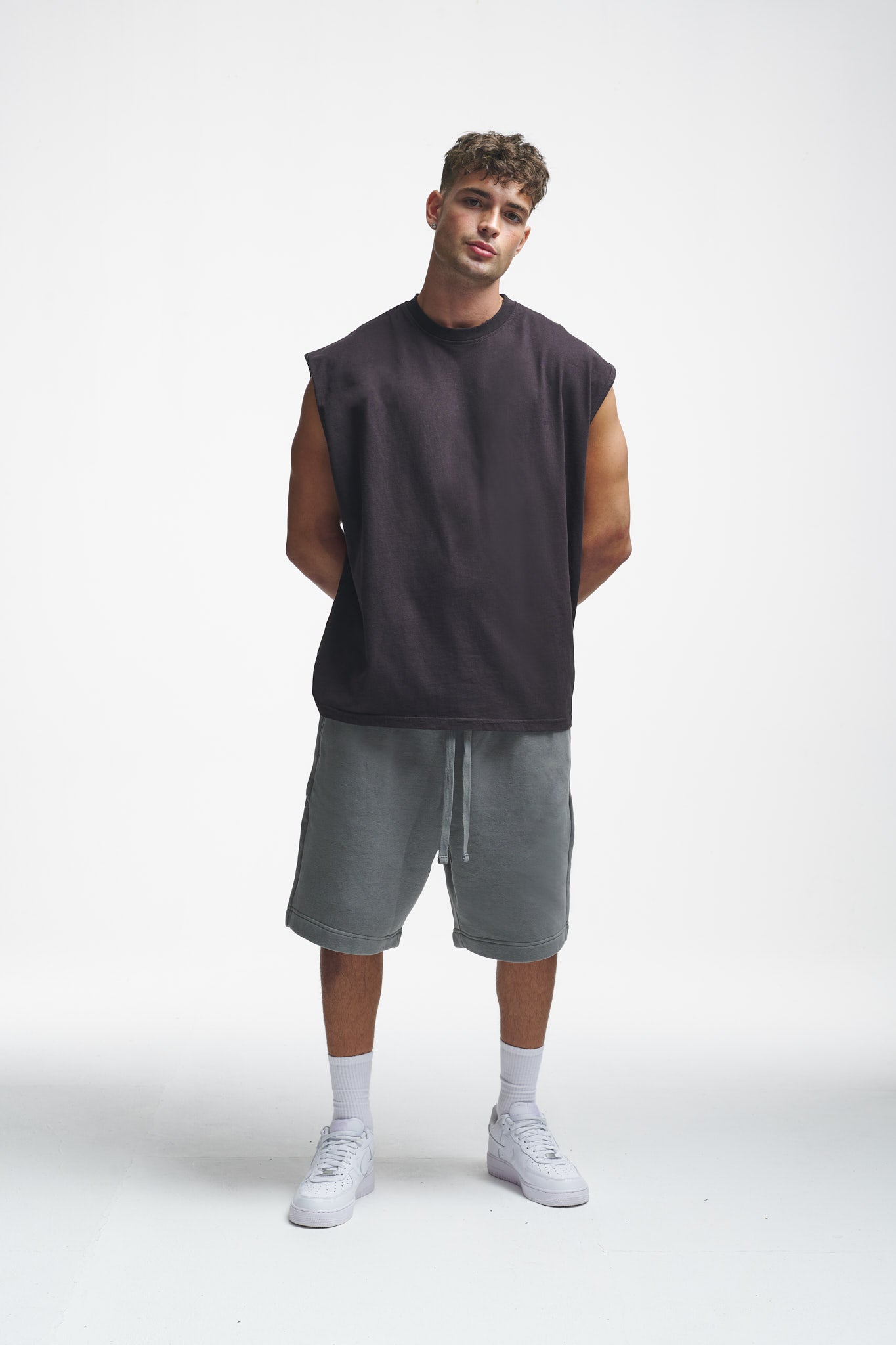 Basic Oversize Sleeveless Shirt Washed Black