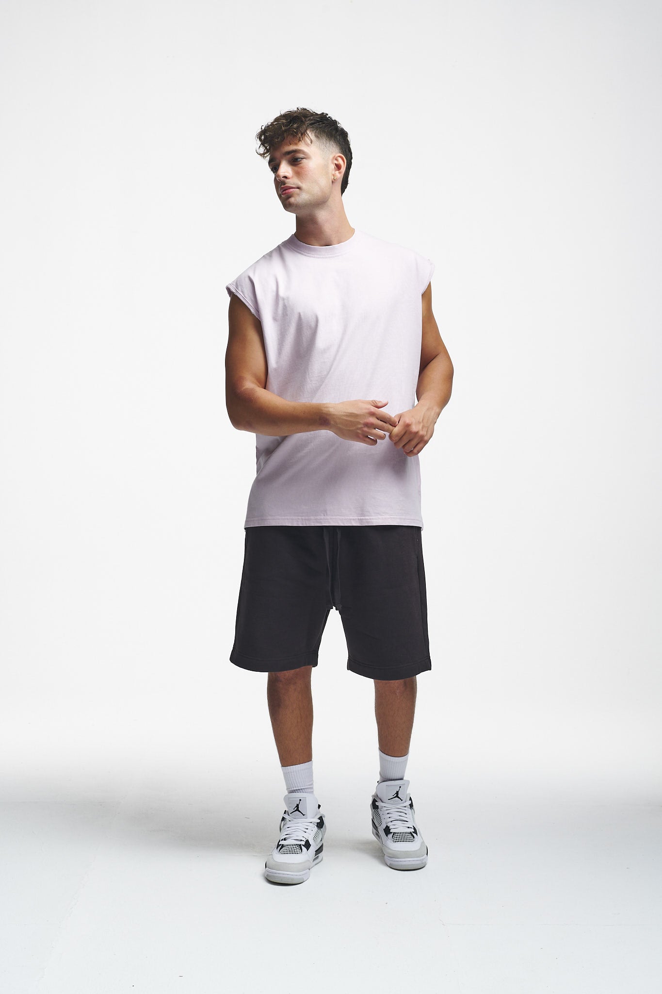 Basic Oversize Sleeveless Shirt Grey Lilac