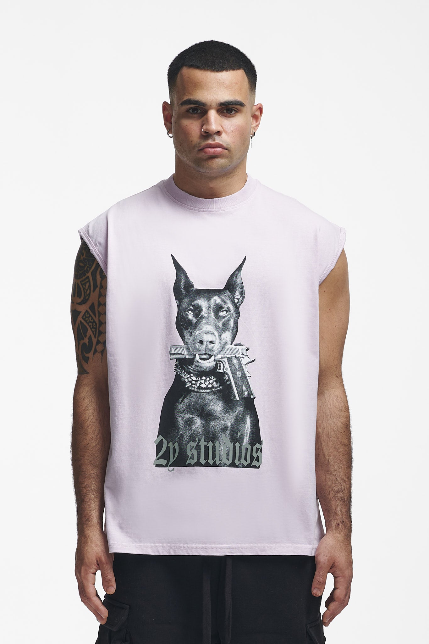 Doberman Oversize Sleeveless Shirt Grey Lilac