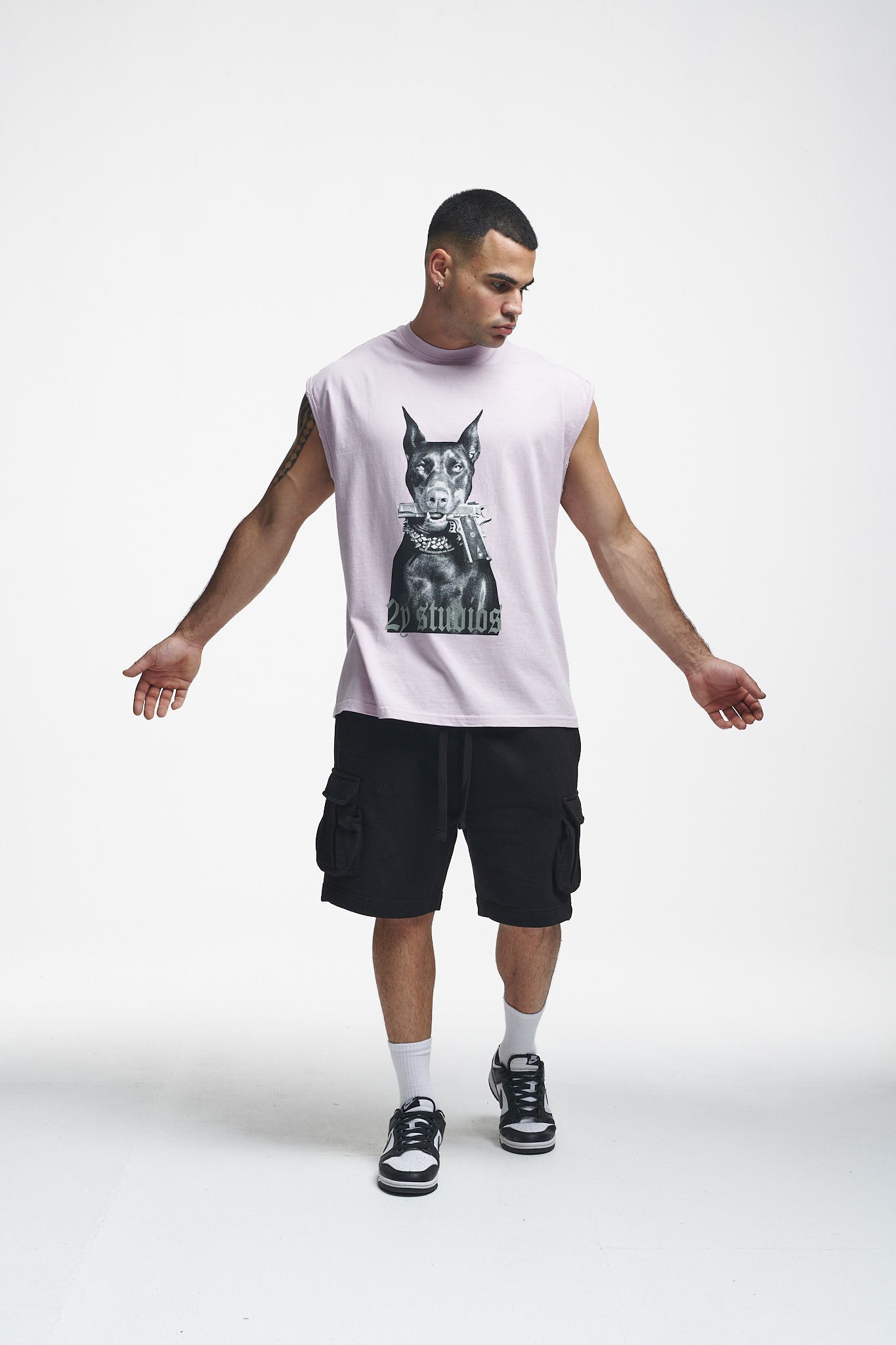 Doberman Oversize Sleeveless Shirt Grey Lilac