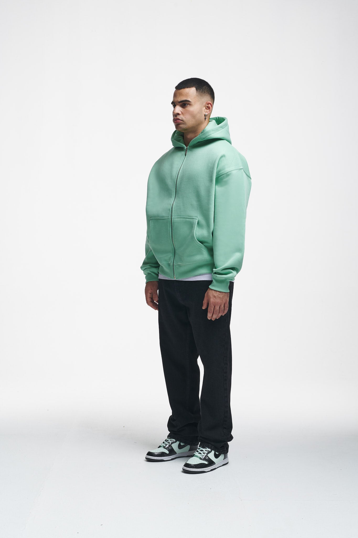 Basic Oversize Zip-Hoodie Grayed Jade