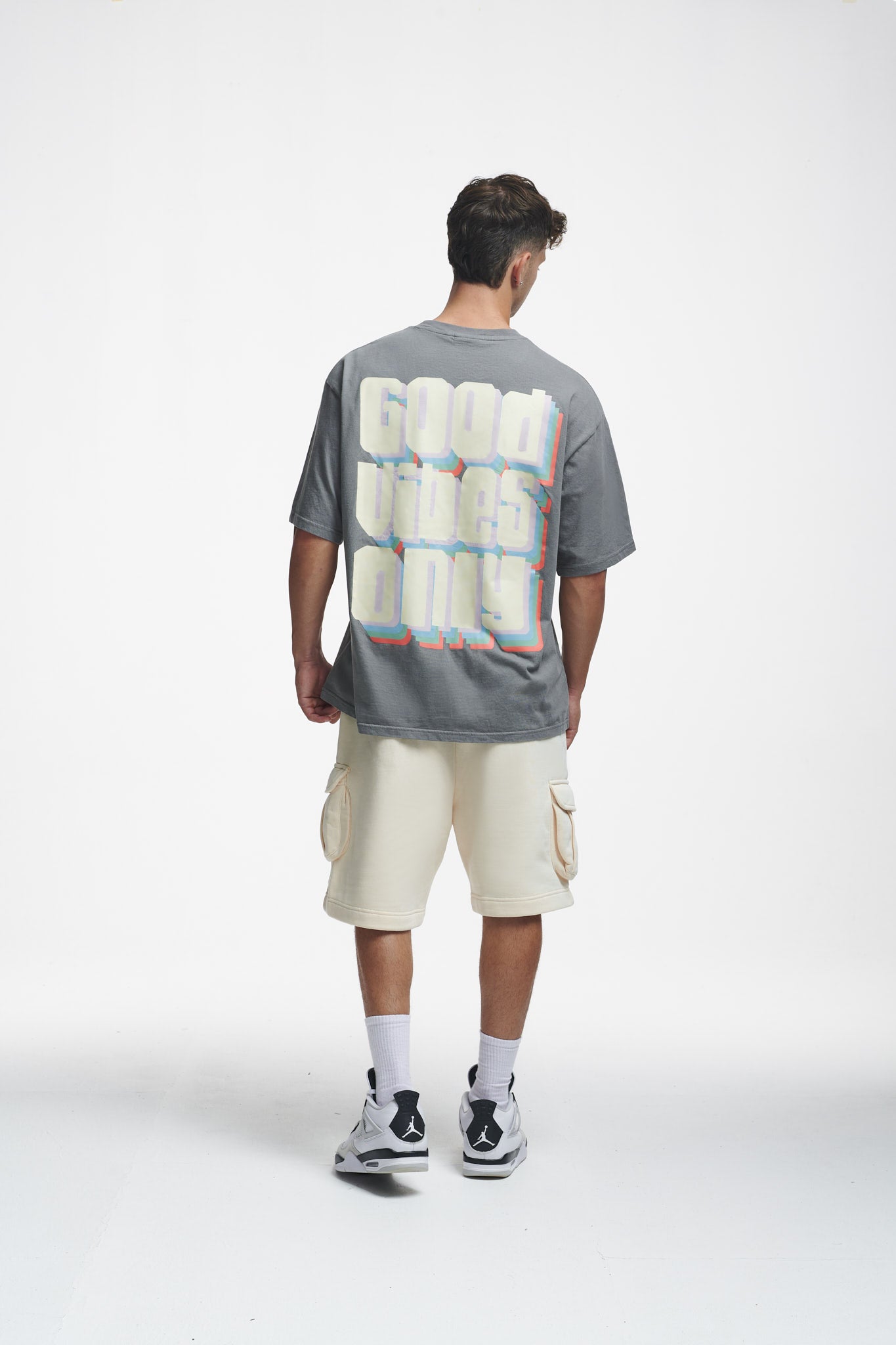 Good Vibes Only Oversize Tee Washed Grey
