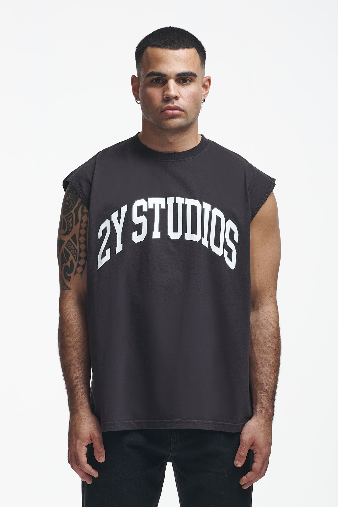 Logo Oversize Sleeveless Shirt Washed Black
