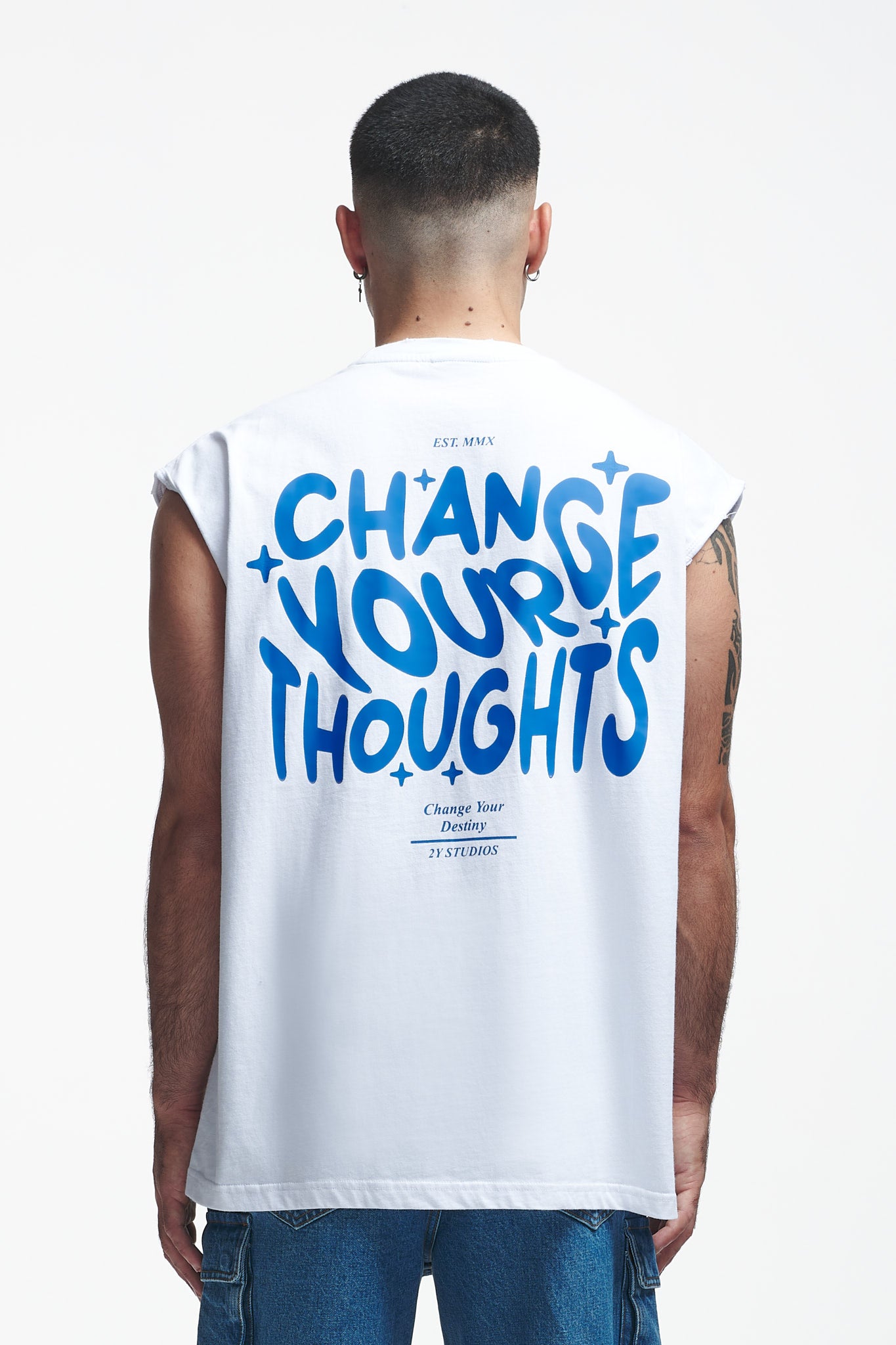 Thoughts Oversize Sleeveless Shirt White