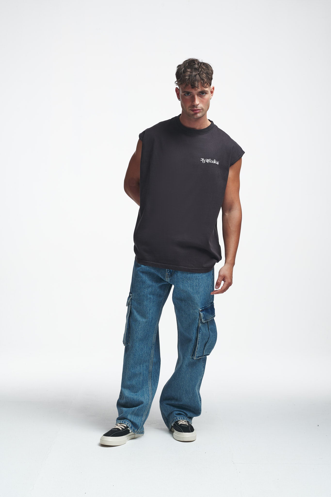 Tiger Oversize Sleeveless Shirt Washed Black
