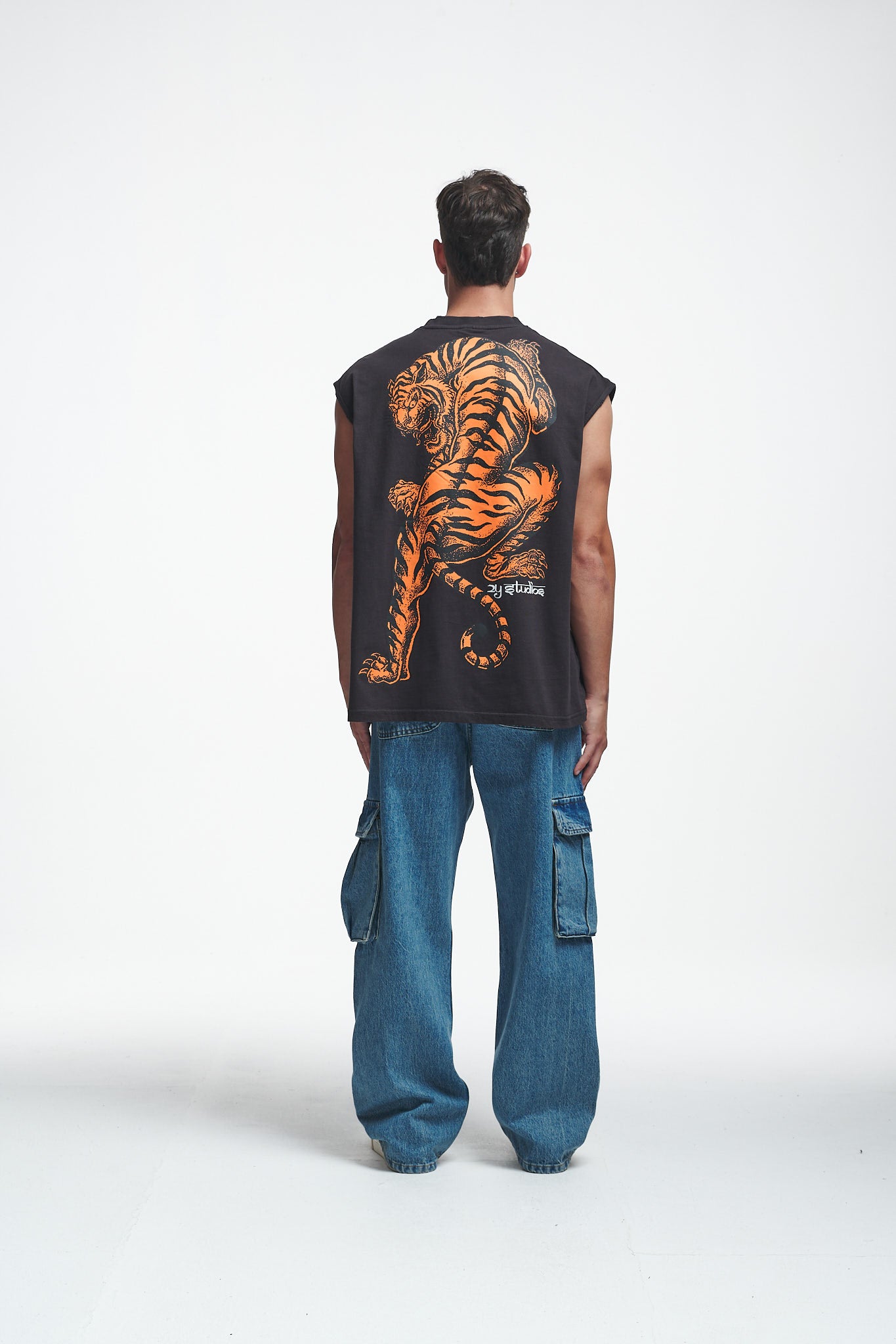 Tiger Oversize Sleeveless Shirt Washed Black