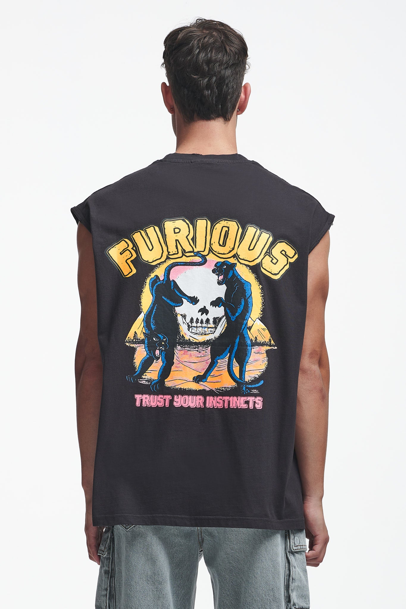 Furious Oversize Sleeveless Shirt Washed Black