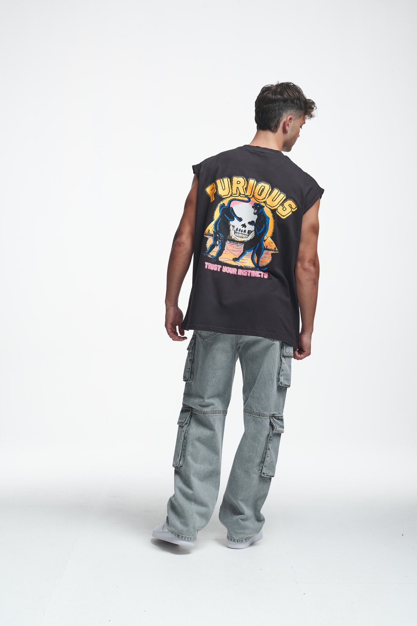 Furious Oversize Sleeveless Shirt Washed Black