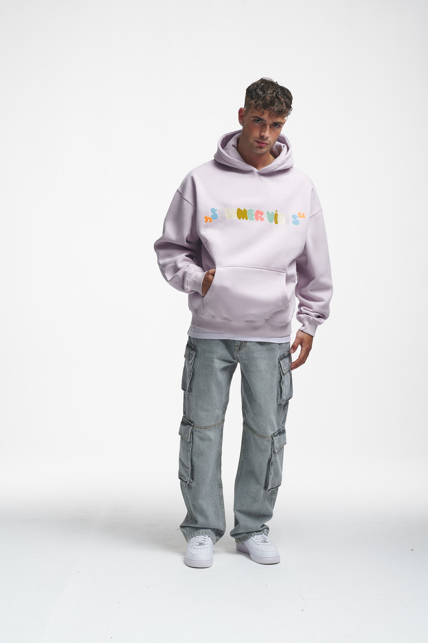 Summer Vibes Oversize Hoodie Grey Lilac