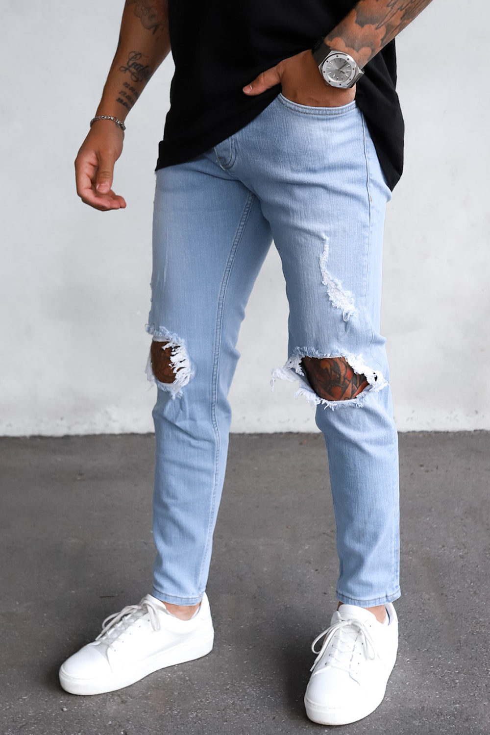 Destroyed Tapered Fit Denim B6251 Blue