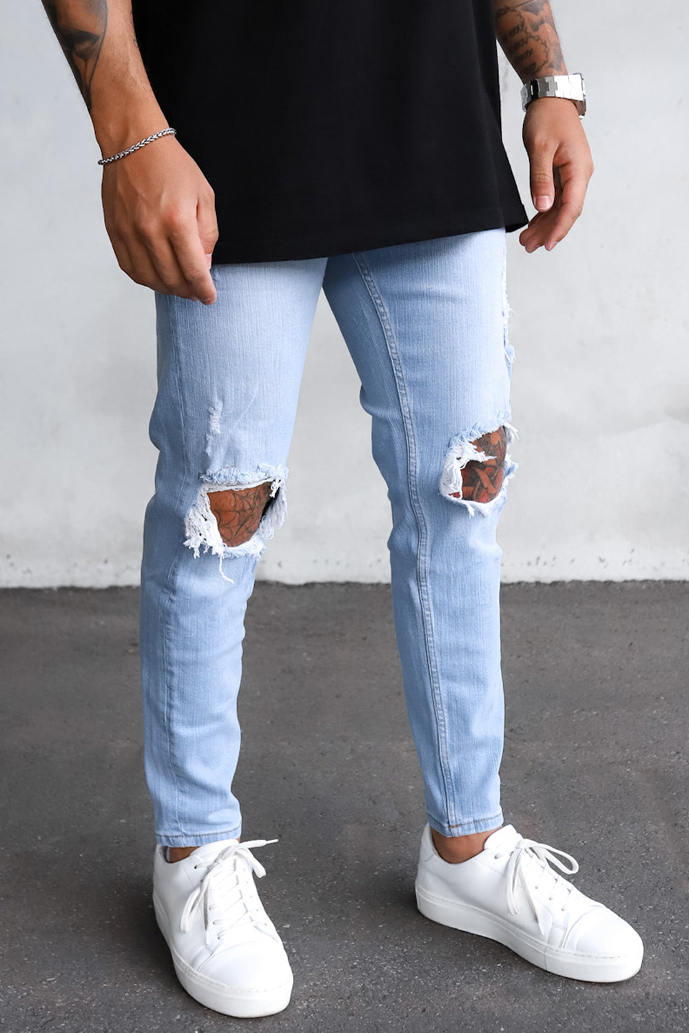 Destroyed Tapered Fit Denim B6251 Blue