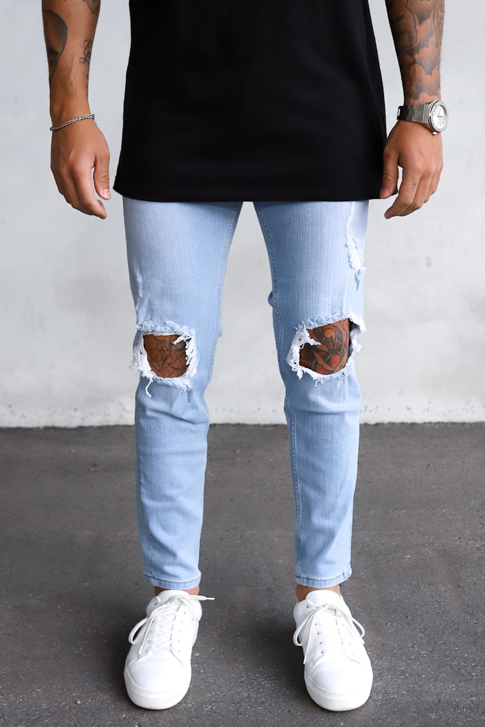Destroyed Tapered Fit Denim B6251 Blue