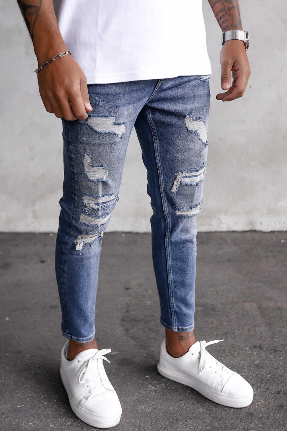 Destroyed Skinny Cropped Denim i0054 Blue