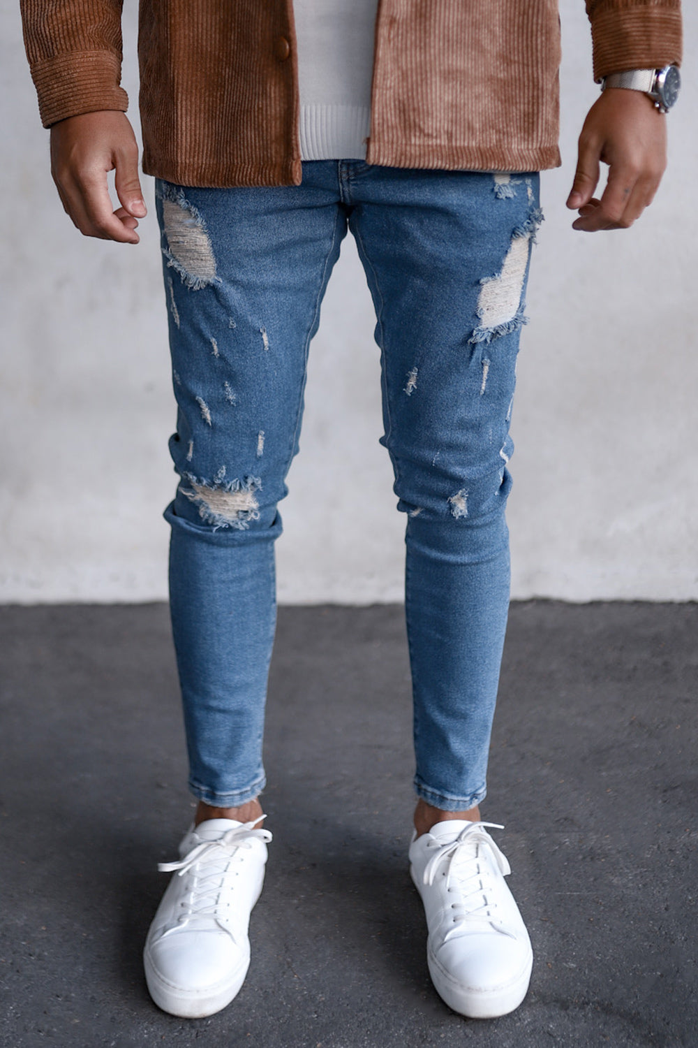 Destroyed Skinny Cropped Denim B5473 Blue