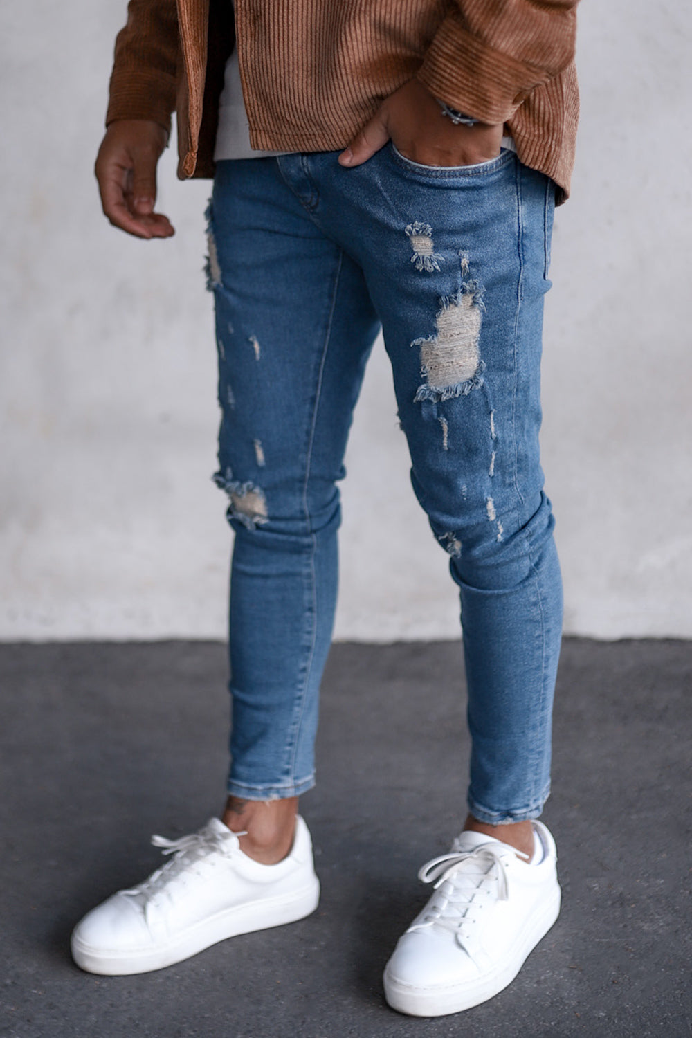 Destroyed Skinny Cropped Denim B5473 Blue