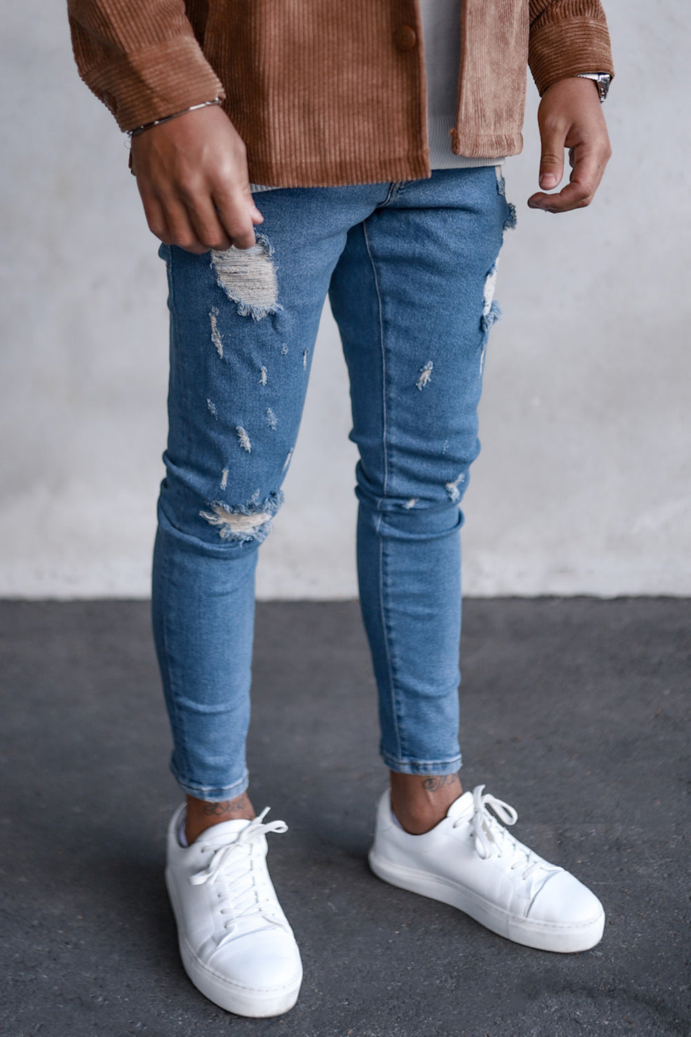 Destroyed Skinny Cropped Denim B5473 Blue