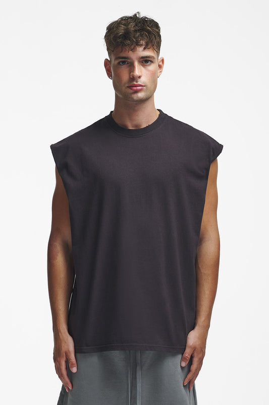 Basic Oversize Sleeveless Shirt Washed Black
