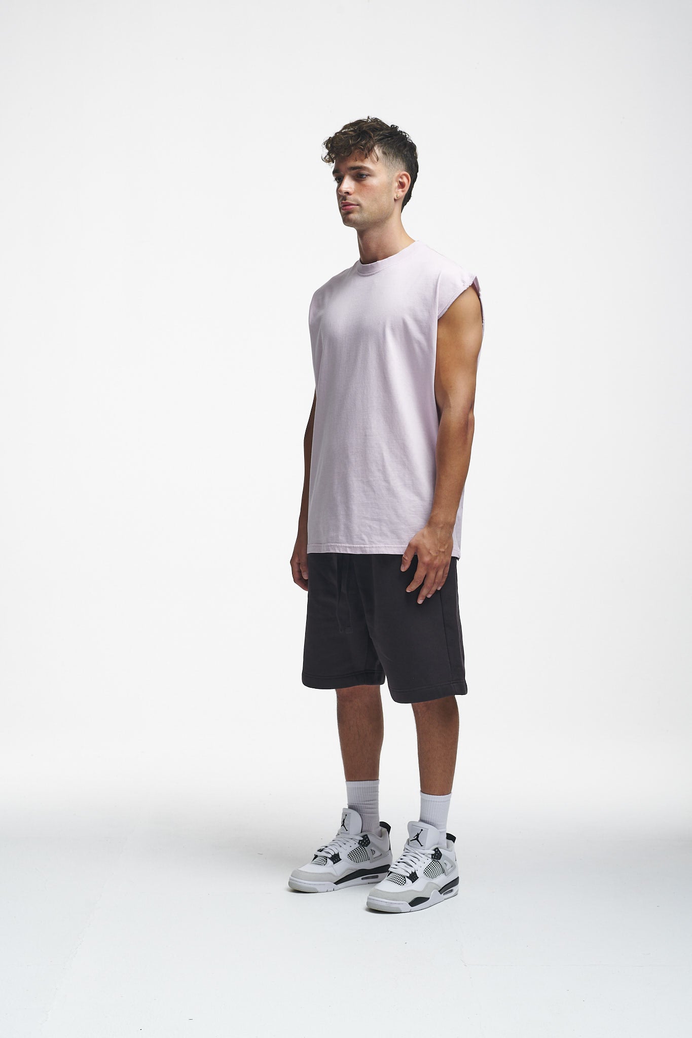 Basic Oversize Sleeveless Shirt Grey Lilac
