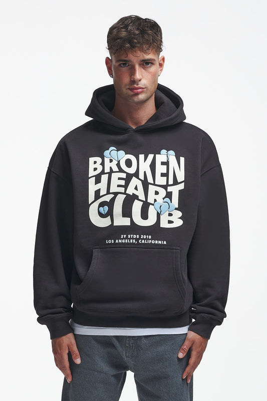 Broken Heart Club Oversize Hoodie Washed Black