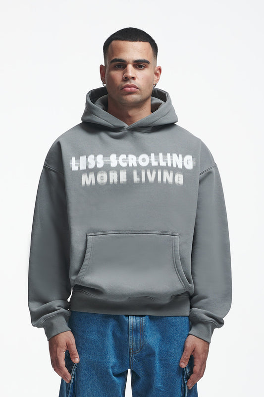 Less Scrolling Oversize Hoodie Washed Grey
