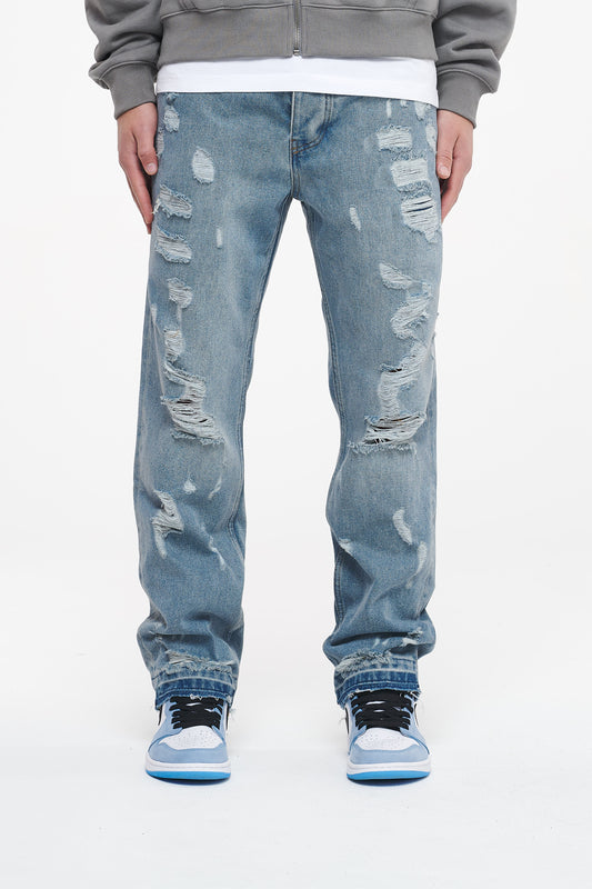 Destroyed Straight Jeans B7677 Blue