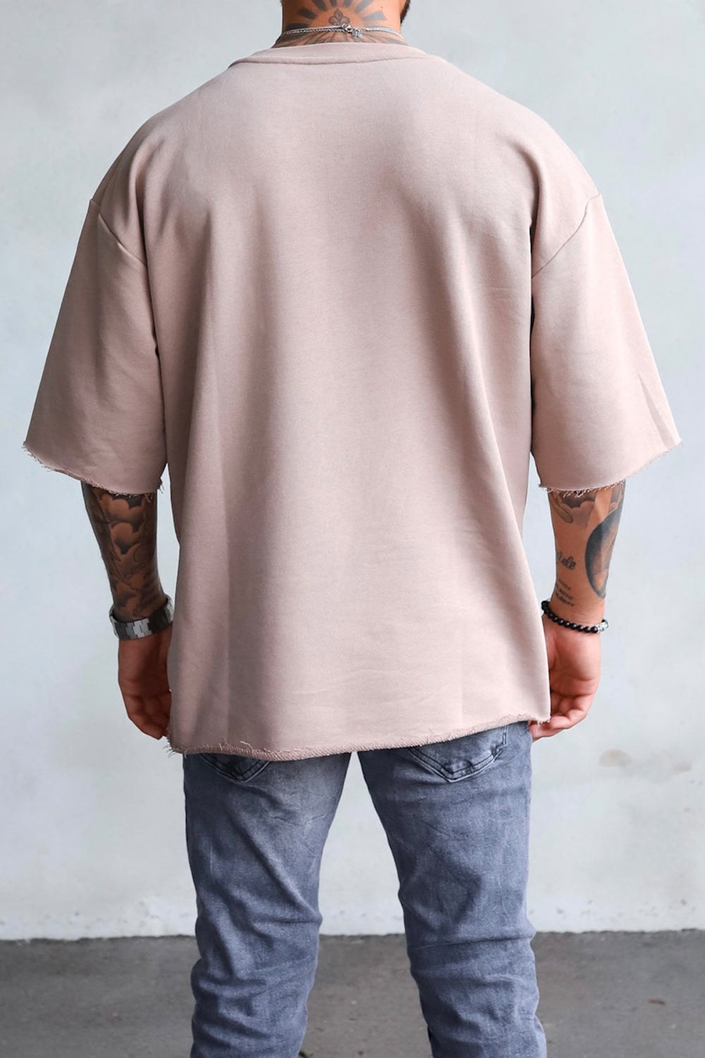 Oversized Cropped T-Shirt T-6049-1 Beige